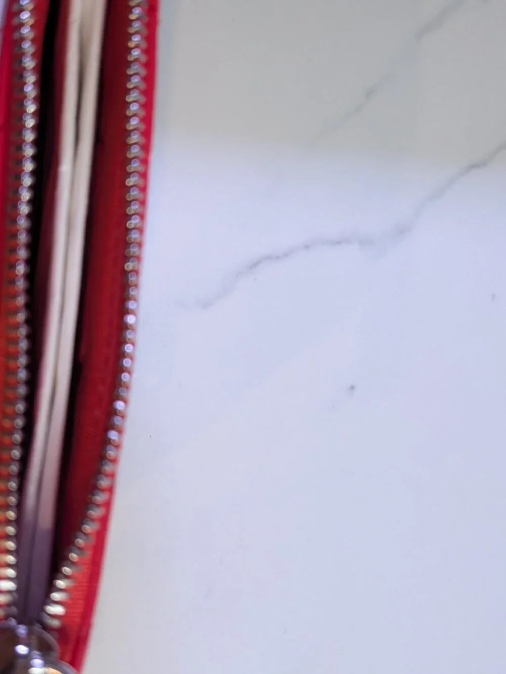 CHANEL Mini O-Case Zip Pouch — Red Chevron Quilted Lambskin, Studded Trim